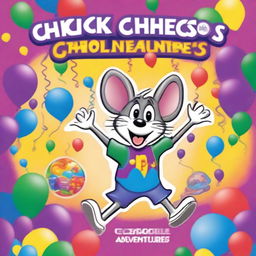 A vibrant and playful book cover for a children's coloring book titled 'Chuck E