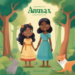 Illustration of Anna and Mery, two adventurous characters, in a charming and whimsical storybook setting