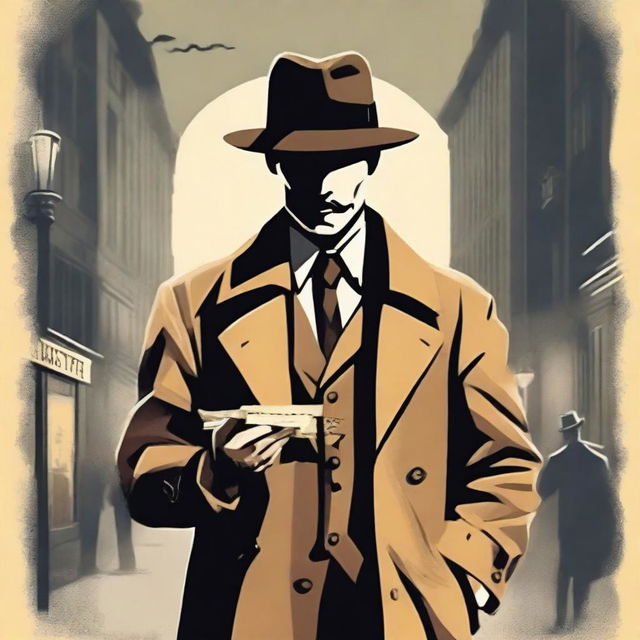 Create a front cover for a book featuring a detective holding a cheese knife