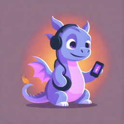 A cute, funny, purple dragon with a game controller and headphones, set against a fiery background, for a YouTube channel logo.