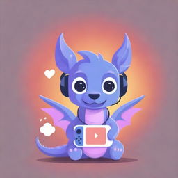 A cute, funny, purple dragon with a game controller and headphones, set against a fiery background, for a YouTube channel logo.