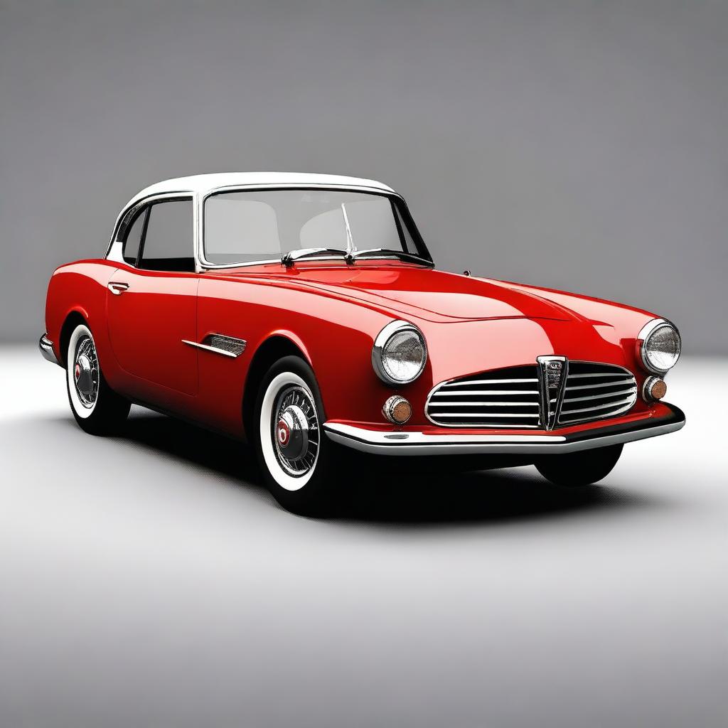 Create an image of a car that is a hybrid between an Alfa Romeo and a 57 Chevy