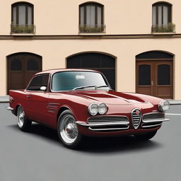 Create an image of a car that is a hybrid between an Alfa Romeo and a 57 Chevy