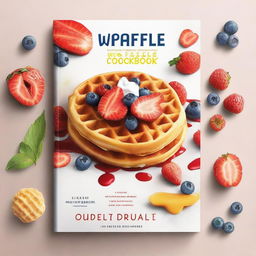 A vibrant and inviting book cover for a waffle cookbook titled 'Waffle Cookbook - 80 Recipes'