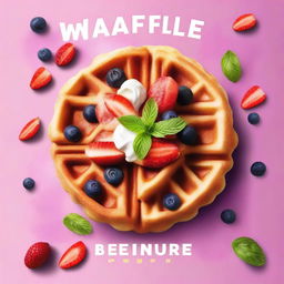 A vibrant and inviting book cover for a waffle cookbook titled 'Waffle Cookbook - 80 Recipes'