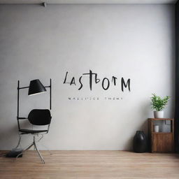 A modern studio background for a content creator featuring 'Lastborn' inscripted on the wall in an attractive font.