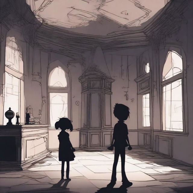 A boy and a girl exploring a haunted palace