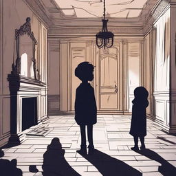 A boy and a girl exploring a haunted palace