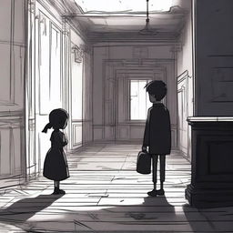 A boy and a girl exploring a haunted palace