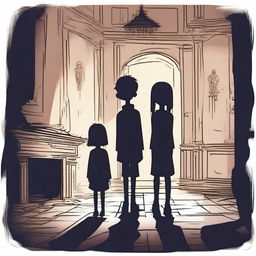 A boy and a girl exploring a haunted palace