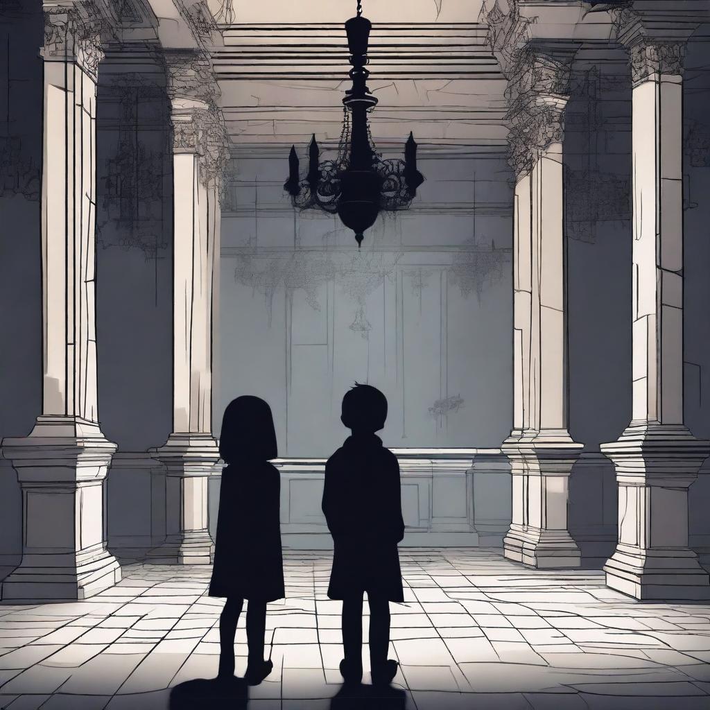 A boy and a girl standing in a haunted palace