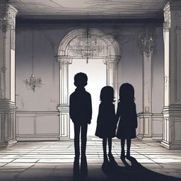 A boy and a girl standing in a haunted palace