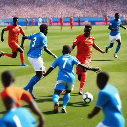 A vibrant and dynamic image of a soccer game in action