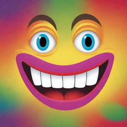 A vibrantly colored, playful cartoon face with expressive eyes and a jovial smile.