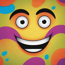 A vibrantly colored, playful cartoon face with expressive eyes and a jovial smile.