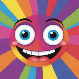 A vibrantly colored, playful cartoon face with expressive eyes and a jovial smile.