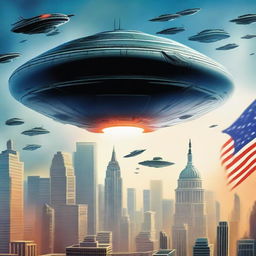 A detailed image depicting the iconic scenes from the 1996 movie 'Independence Day'