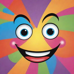 A vibrantly colored, playful cartoon face with expressive eyes and a jovial smile.