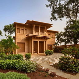 A harmoniously designed Indian house adhering to the principles of Vastu Shastra, incorporating natural elements for positive energy.