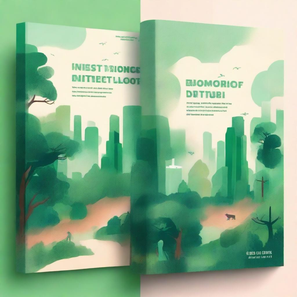 Create an artistic and dreamy book cover for a book titled 'The Intersection of Urbanism and Deforestation: Promoting Native Forest Projects'