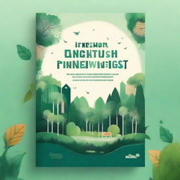 Create an artistic and dreamy book cover for a book titled 'The Intersection of Urbanism and Deforestation: Promoting Native Forest Projects'