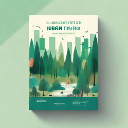 Create an artistic and dreamy book cover for a book titled 'The Intersection of Urbanism and Deforestation: Promoting Native Forest Projects'