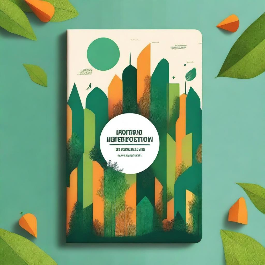 Create an artistic and geometric book cover for a book titled 'The Intersection of Urbanism and Deforestation: Promoting Native Forest Projects'