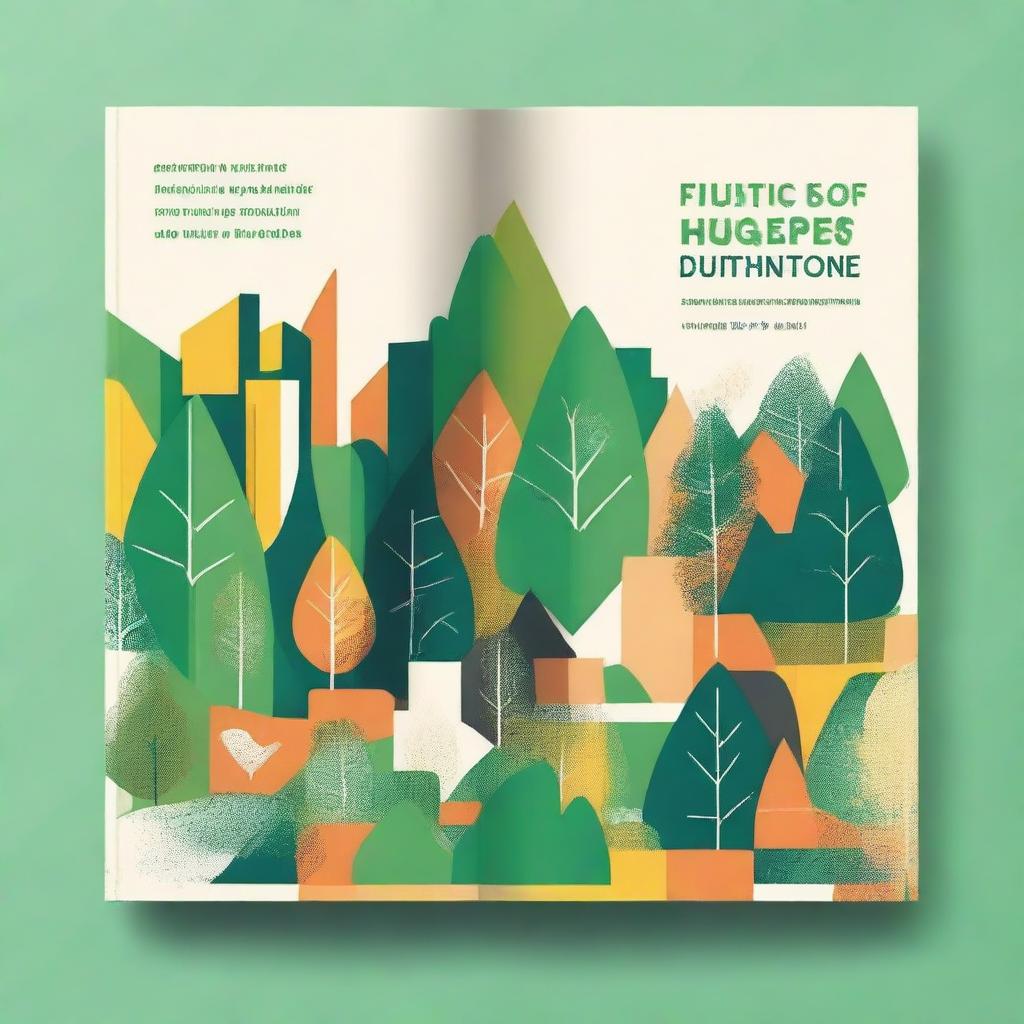 Create an artistic and geometric book cover for a book titled 'The Intersection of Urbanism and Deforestation: Promoting Native Forest Projects'