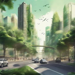 Create an artistic representation of 'The Intersection of Urbanism and Deforestation: Promoting Native Forest Projects'