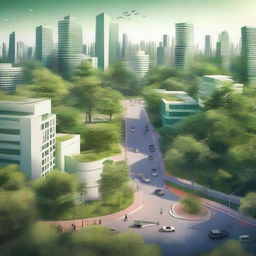 Create an artistic representation of 'The Intersection of Urbanism and Deforestation: Promoting Native Forest Projects'