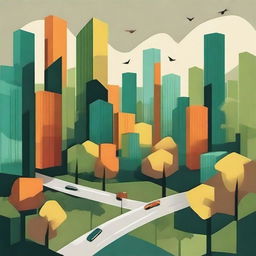 Create an abstract image representing 'The Intersection of Urbanism and Deforestation'