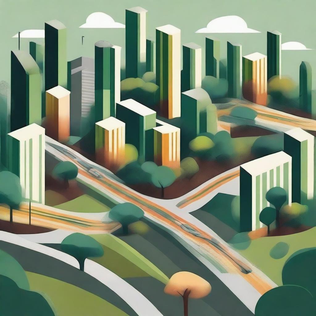 Create an abstract image representing 'The Intersection of Urbanism and Deforestation'