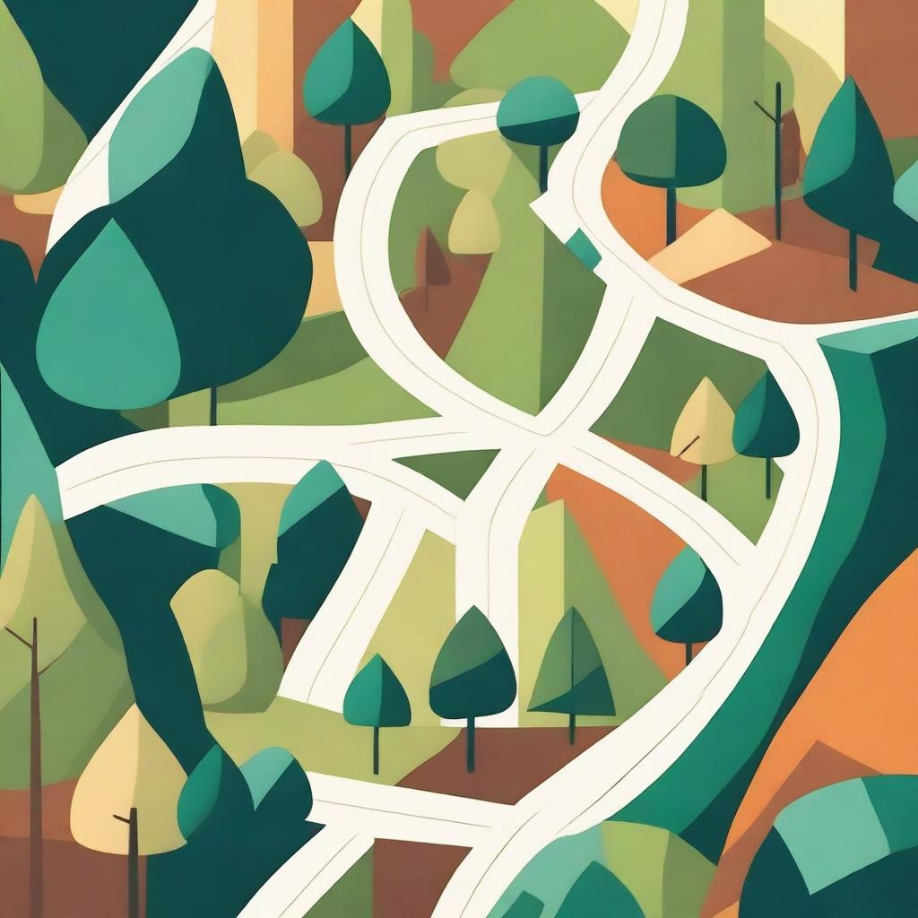 Create an abstract image representing 'The Intersection and Union of Buildings and Forest'