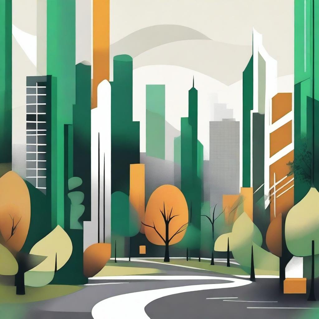 Create an abstract image representing 'The Intersection and Union of Buildings and Forest'