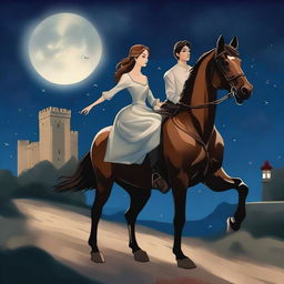 A young noblewoman flees at night with a poor horseman to avoid marrying a wealthy man for money