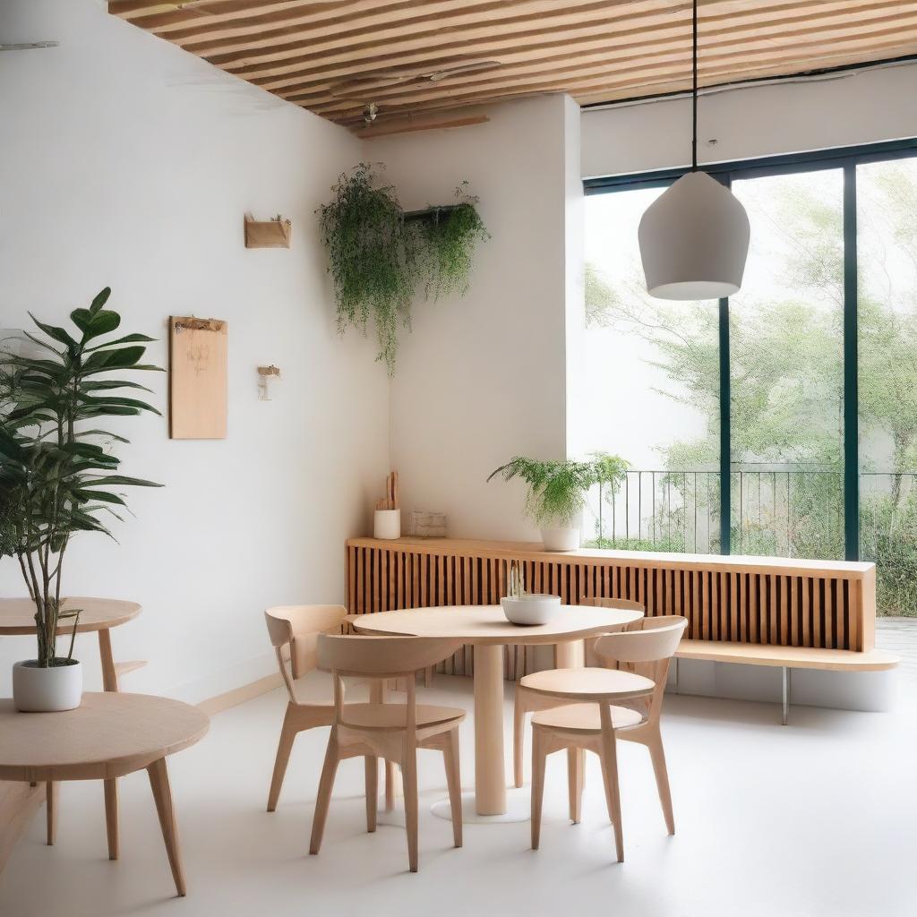 A minimalist and natural café that embraces minimalism with a focus on nature, offering a tranquil and uncluttered environment where customers can relax and enjoy a good coffee in a serene setting