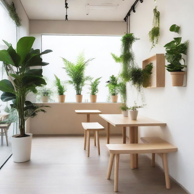 A minimalist and natural café that embraces minimalism with a focus on nature, offering a tranquil and uncluttered environment where customers can relax and enjoy a good coffee in a serene setting