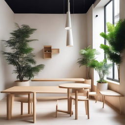 A minimalist and natural café that embraces minimalism with a focus on nature, offering a tranquil and uncluttered environment where customers can relax and enjoy a good coffee in a serene setting