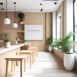 A minimalist and natural café designed to fit within a 40 square meter space, embracing minimalism with a focus on nature