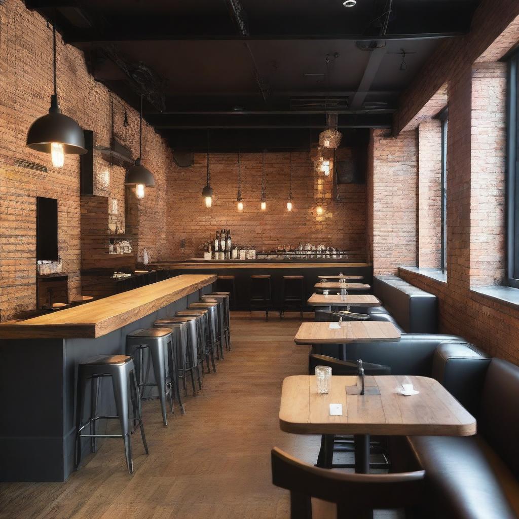 An 'Industrial Chic' restaurant that merges industrial style with chic details, creating an urban and modern atmosphere where functionality and style meet in perfect harmony