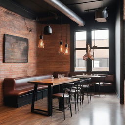 An 'Industrial Chic' restaurant that merges industrial style with chic details, creating an urban and modern atmosphere where functionality and style meet in perfect harmony