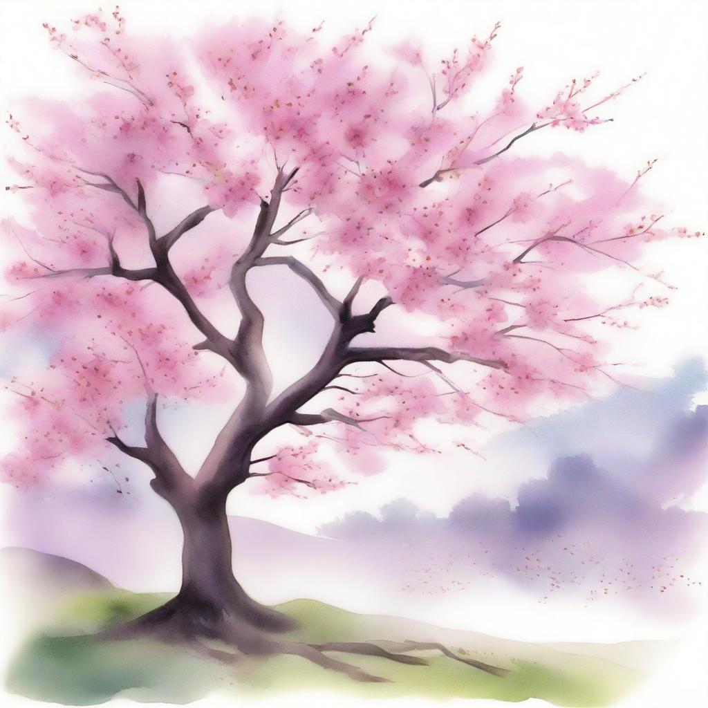 A beautiful watercolor painting of a cherry blossom tree in full bloom