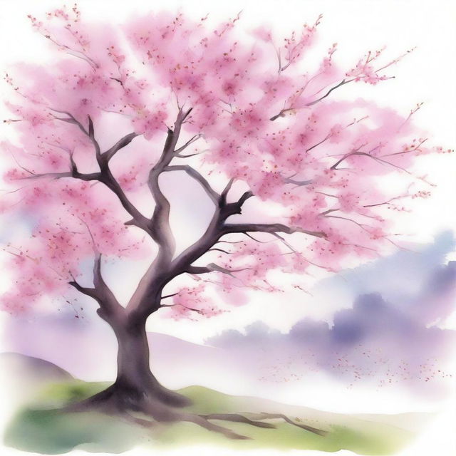 A beautiful watercolor painting of a cherry blossom tree in full bloom