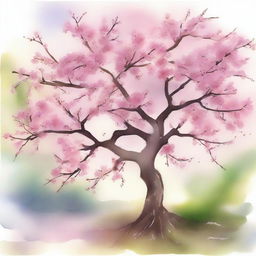 A beautiful watercolor painting of a cherry blossom tree in full bloom