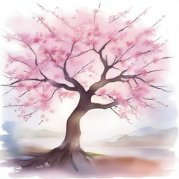 A beautiful watercolor painting of a cherry blossom tree in full bloom