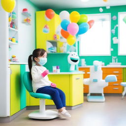 A bright and cheerful pediatric dental clinic with colorful decorations and toys