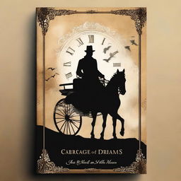 Create a book cover titled 'Carriage Of Dreams' featuring a silhouette of a man