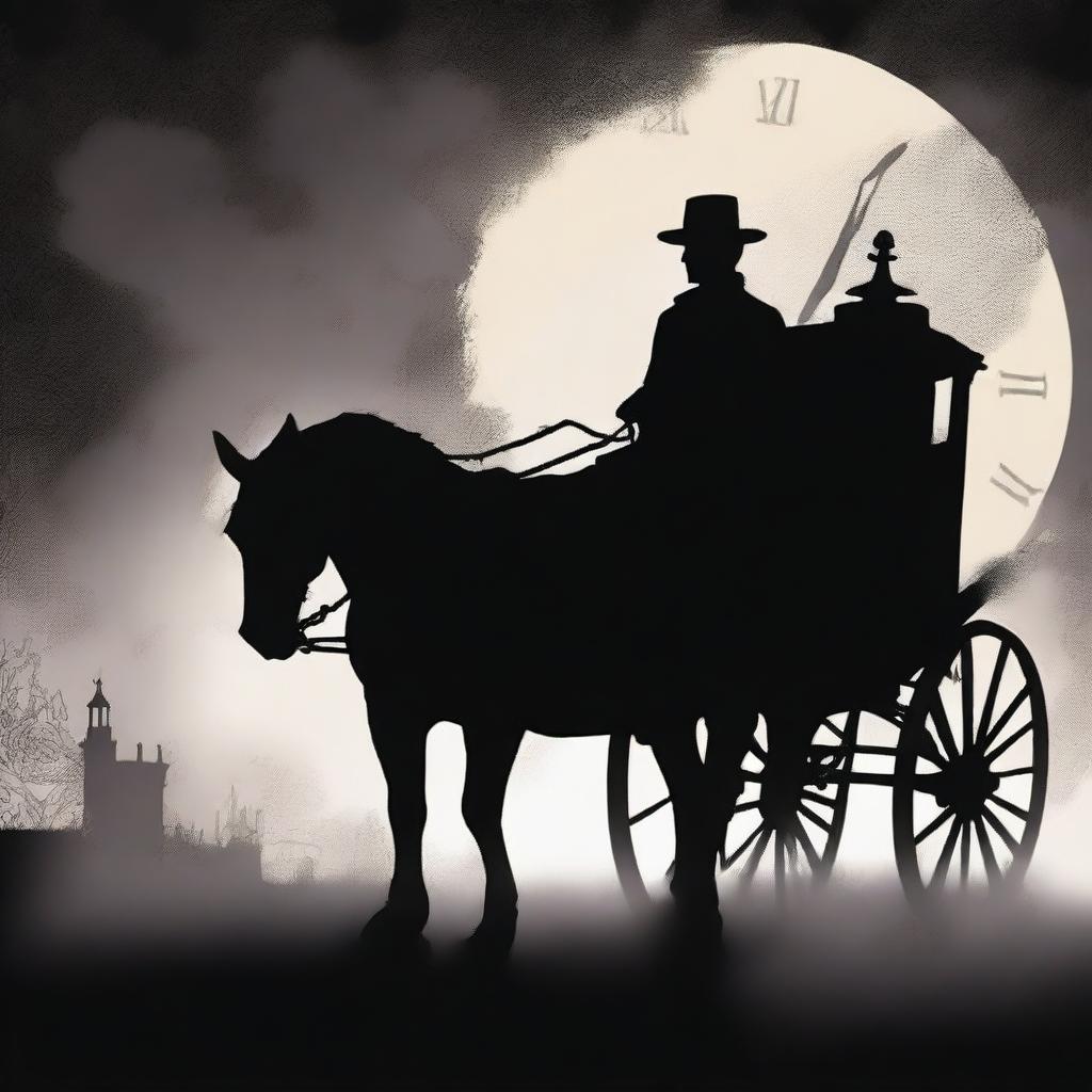 Create a book cover titled 'Carriage Of Dreams' featuring a silhouette of a man