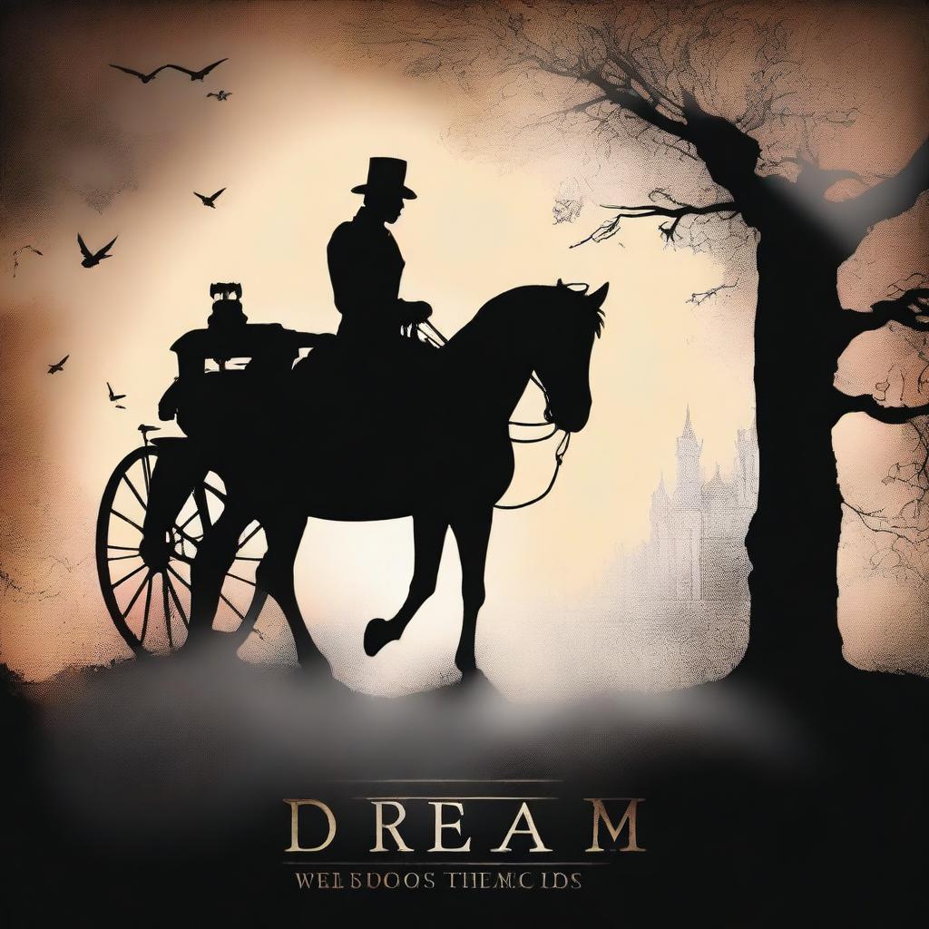 Create a book cover titled 'Carriage Of Dreams' featuring a silhouette of a man in the distance