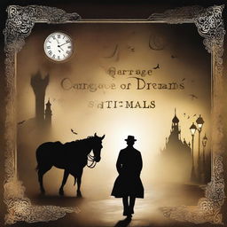 Create a book cover titled 'Carriage Of Dreams' featuring a silhouette of a man in the distance